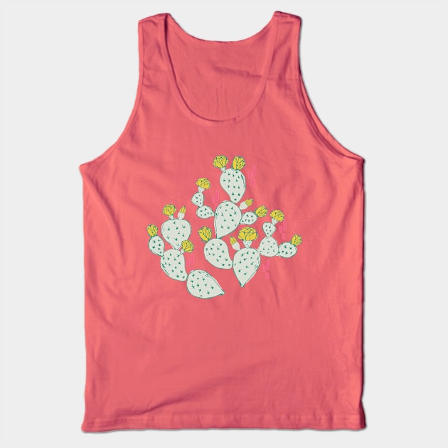 Yellow Flowering Cactus on an Emerald Background Tank Top by Jacqueline Hurd